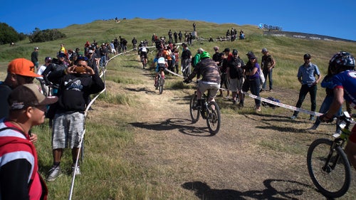 Fans line the start of the first climb.
