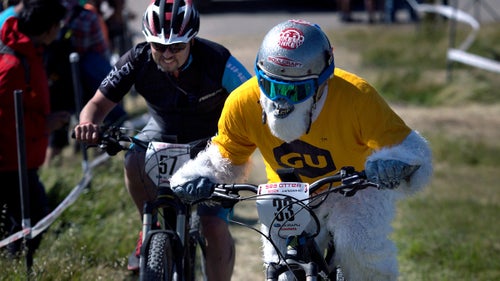 Yuri Hauswald, from GU, sported his full Yeti getup as he raced in the bike industry category.