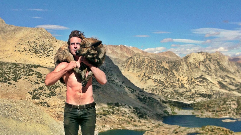 I started carrying Wiley around like this when I first brought him home, at eight weeks old. Now, three years later, he still does it. This photo was taken when he was about six months old, on his first backpacking trip to the Sierra Nevada. He's way bigger now.