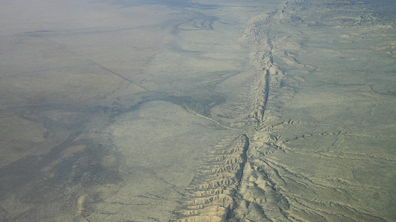 You can see the San Andreas Fault from the air, as it passes through the Carizzo Plain National Monument, north of Los Angeles.