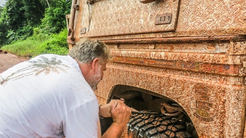 Roadside repairs in Guyana. Our Landy has only left us stranded once, after the fuel pump failed. But that happened in a campsite in Argentina, with a large swimming pool and a good butcher nearby. The oil cooler failed in the Atacama Desert but we were able to make it down to the coast to make repairs. The wheel bearings failed in Northern Brazil but we were able to fix them. And the water reservoir cap failed once at high altitude in Peru.