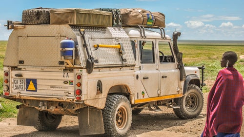 A Maasai approaches the Landy in the Serengeti.