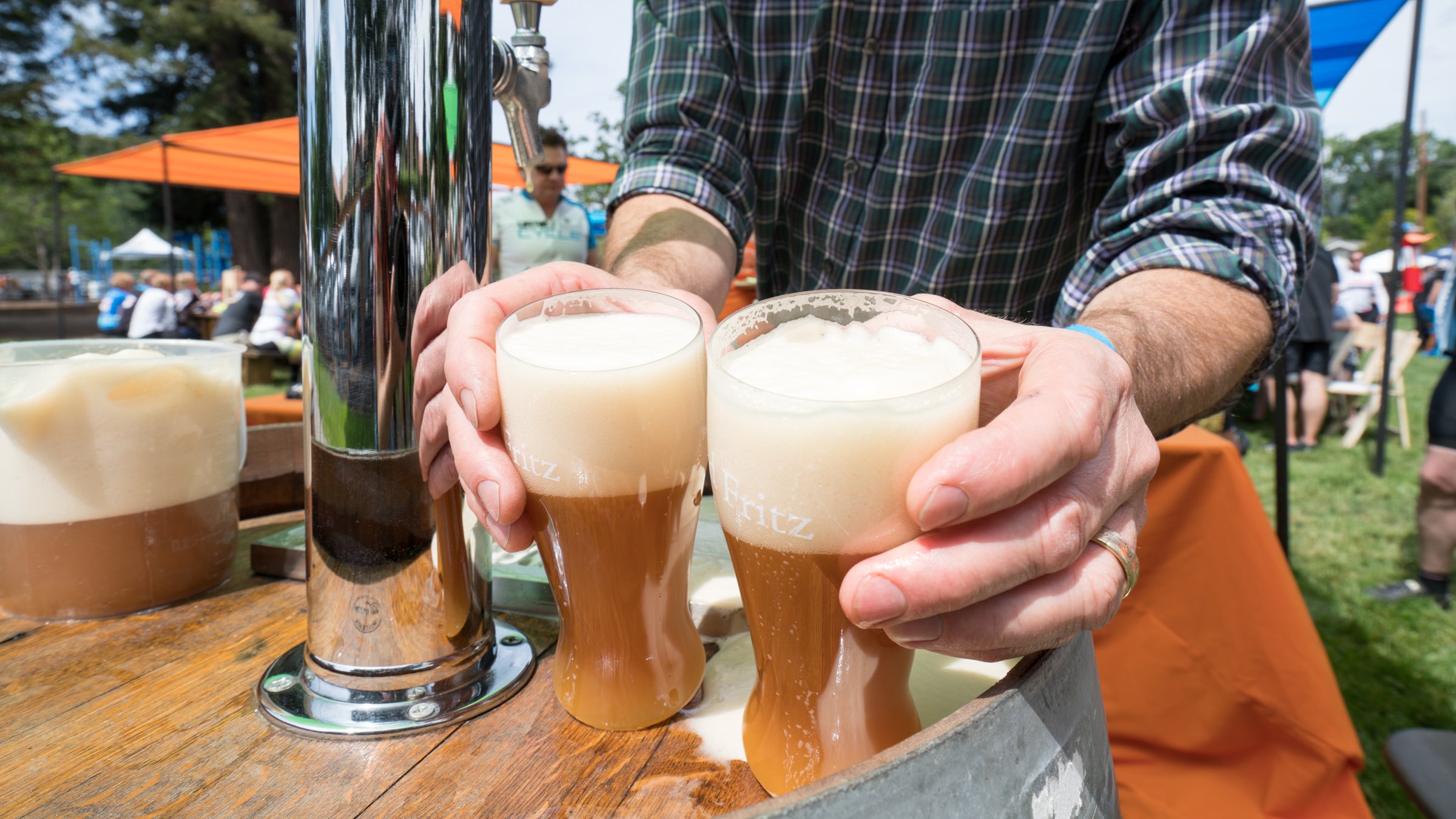 At a serious foodie fondo, you'll get more gourmet aid station offerings—like beer, wine, paninis, and pound cake.
