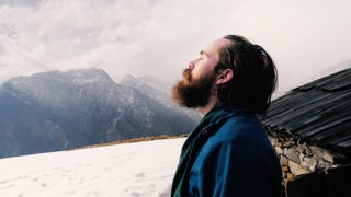 Henry Colquhoun takes a break during his two-week trek through the Nepalese wilderness.