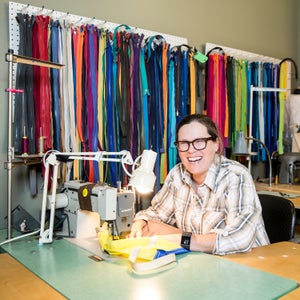 (05/06/16) - Repair Lair owner Nancy Ford  works to repair a bag in Minneapolis, Minn., on Friday, May 6, 2016.  
(Photo by Ackerman + Gruber for Outside Online) 
Twitter and Instagram - @ackermangruber