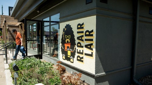 The exterior of the Repair Lair on Lake Street in Minneapolis. The store is open from 11 a.m. to 7 p.m. Tuesday through Friday, 10 a.m. to 7 p.m. on Saturday, and 12 p.m. to 6 p.m. Sunday. You can find them on Facebook.