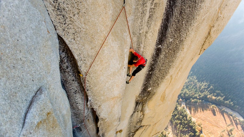 Tommy Caldwell free climbs The Nose on El Capitan. Yosemite National Park, California.