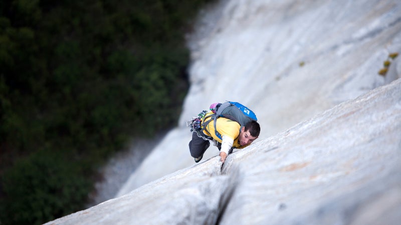 Alex Honnold solos The Nose on El Capitan in Yosemite National Park, California.