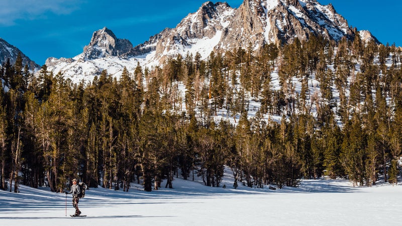 Matt snowshoes across a field near Bishop, California.