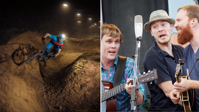 From left: Getting rad in the Louisville Mega Cavern; the 23 String Band performs at the Festival of the Bluegrass.