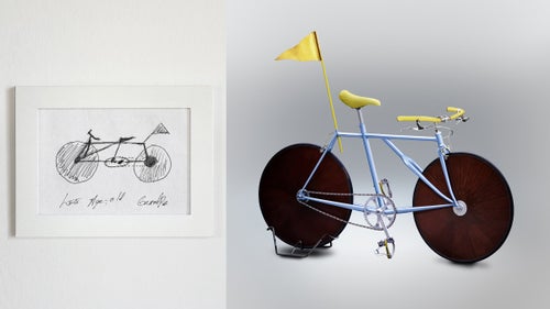 This one is from my uncle. I think the last time he rode a bike was when he was a child, and that鈥檚 why his design has a little flag. Clearly this model could never steer, but I do like it very much.