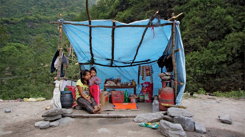 A shelter in Sindhupalchok days after the quake