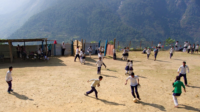 Playing soccer in Gati, in the hard-hit district of Sindhupalchok