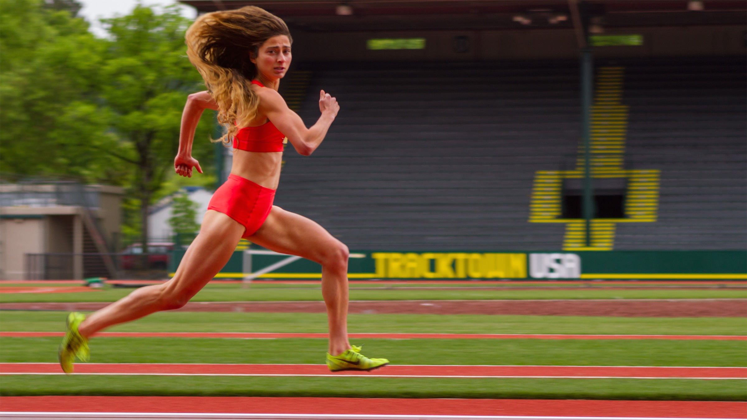 Elite distance runner Alexi Pappas co-wrote, co-directed, and stars in 'Tracktown,' which premiers June 4. 