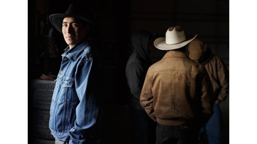 Jaime, ranch hand; Wells, Nevada, 2012.
Many of today's cowboys and sheepherders are guest workers from Chile, Mexico, Bolivia, and Peru. With the H-2A visa, an agricultural employer can bring in foreign workers as long as there are insufficient domestic workers for the job. Cowboys and sheepherders are often sent out to herd their livestock in remote areas without electricity or running water. They work seven days a week and rarely see a town or paved road.