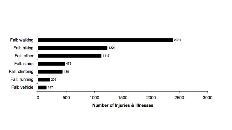 National Park injuries from falls, 1993-1998.