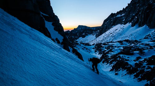 A mountaineer begins the summit of Mt. Whitney.