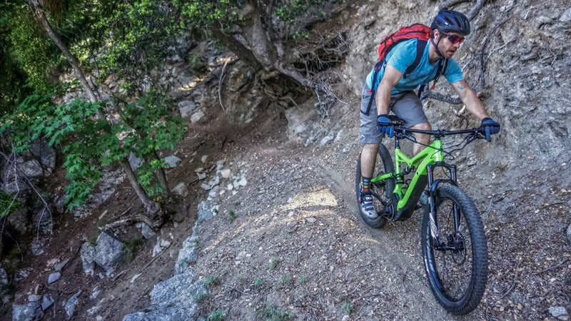 The Turbo Levo has no problems on narrow single-track. Ty's excited to be out riding again, after more than a year spent fighting staph infections that resulted from a botched knee surgery.