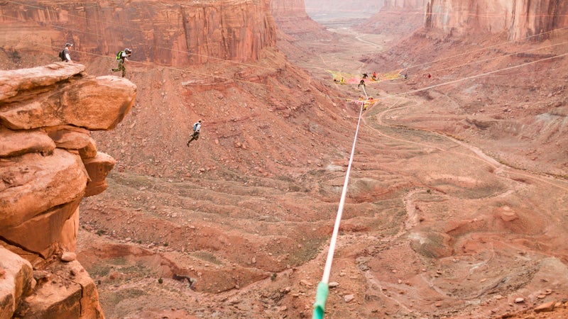 Floating "space nets" lure an international crowd of slackliners and BASE jumpers to the Fruit Bowl.