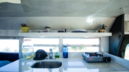 The kitchen has a real granite countertop.