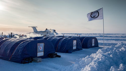 Barneo expedition drift ice camp in the Arctic.