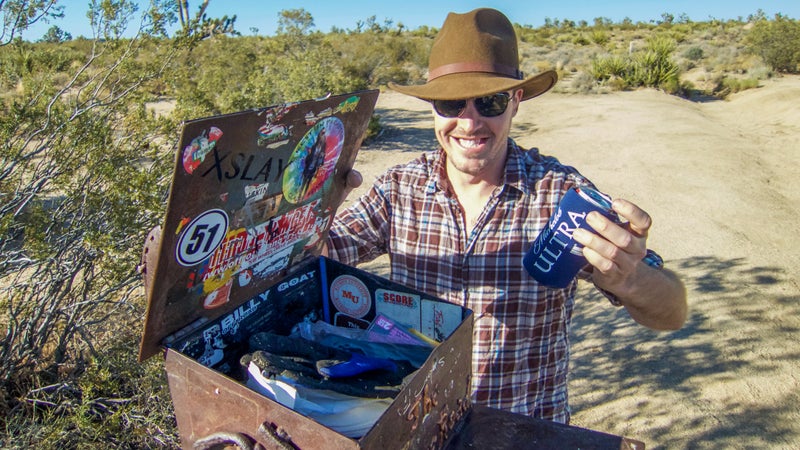 The famous mailbox is just that, on the side of the trail, in the middle of nowhere. If this beer is still here when you are, probably don't drink it.