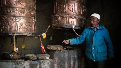 Large mani wheels surround the king’s palace in Lo Manthang. Each spin of the wheel is believed to release good Karma onto the community.