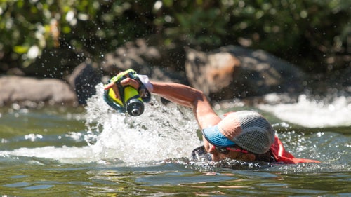 Now running solo and approaching the infamous American River crossing at mile 78, Walmsley had put nearly 40 minutes between him and the course record. But then chaos struck. “Last year, [competitor] Rob Krar took a couple of strokes with one hand while holding onto the rope with the other,” says Walmsley, “and he was the fastest person to cross the river. So I did the same. It felt really good, so I thought: why not try to swim with both hands? Not a good idea. The current caught me and swept me downstream.”