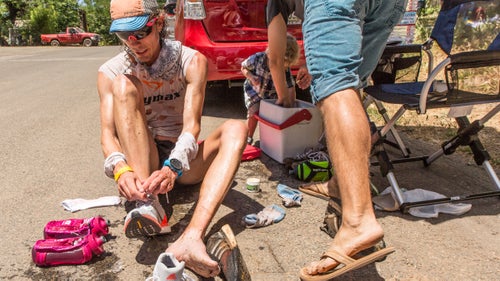 On more than one occasion, Walmsley’s unexpected and intrepid pace caught aid-station volunteers by surprise. “I’d get to an aid station hoping for some slices of watermelon, but when I’d get there I’d see a whole watermelon that hadn’t even had a knife near it,” he says. “I got to one aid-station and the volunteers were still in the middle of their pre-race meeting. But I can’t really blame them, I mean no one, myself included, could have planned for what was going down. The volunteers were great: we adapted on the fly and I got what I needed.”