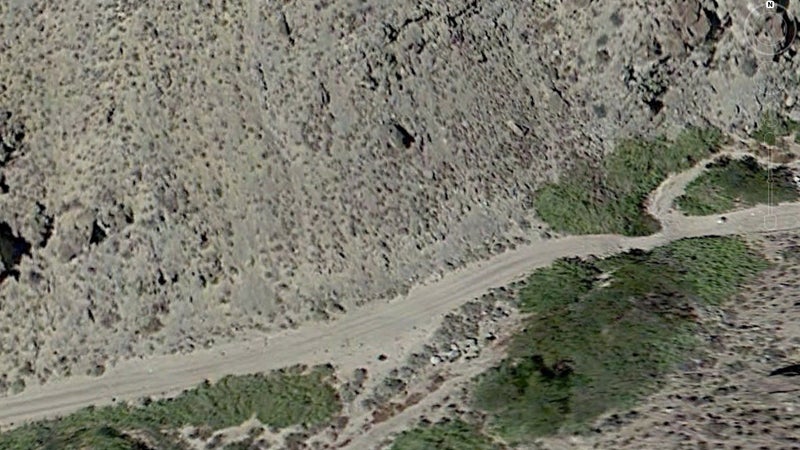 The road into Saline Valley used to be very rough, but was graded two years ago, and is now passable to most vehicles on rugged tires. You can clearly see that in Google Earth. Obviously use common sense when you travel, and constantly evaluate real-time conditions, as well as incoming weather, but you can at least get a general idea ahead of time using this high-resolution satellite imagery.