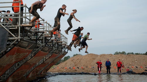 The muddy Walk the Plank water obstacle was phased out in early 2015.