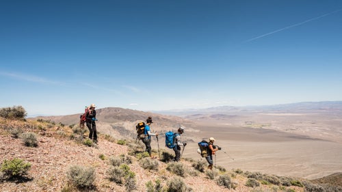 The group approaches the top of Cyclops Canyon in the Funeral Mountains. May 3, 2016.
Swaney鈥檚 not the only one exploring remote canyons in Death Valley. He鈥檚 not the first one, either. But nobody has documented as many Death Valley first descents as he has. By his count, Swaney has personally led or partnered on 203 of the 258 first descents in the park. Klaus Gerhart, owner of Uber 国产吃瓜黑料s, a canyoneering store in Los Angeles, hosted a lecture in September 2015 called 鈥淪cott Swaney: Master of First Descents.鈥