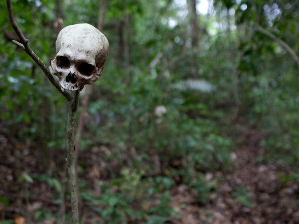 A human skull serves as a warning to travelers in the Gap.