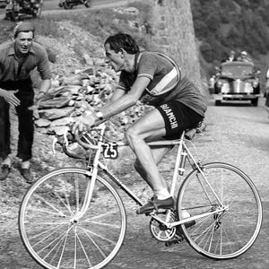 Fausto Coppi of Italy on his way to win the 10th stage of the Tour de France in 1952.