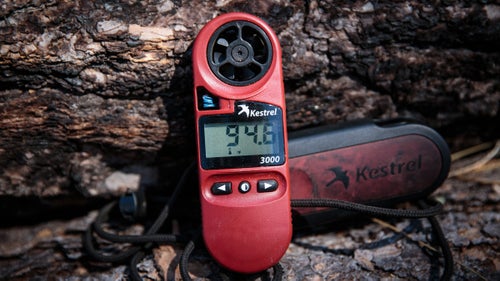 Weather, specifically wind and relative humidity, is one of the most important factors when trying to contain a wildfire. Mecham pulls out the Kestrel 3000 several times a day to predict fire behavior. If the crew is doing a prescribed burn, he'll check wind speed, relative humidity, and temperature every 30 minutes to ensure they can keep the flames under control.