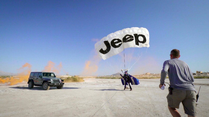 Rex lands on the sand flats in Baja, Mexico after flying through the sky at 150 miles per hour.