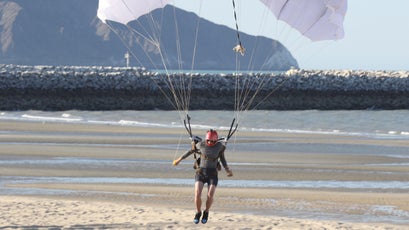 Rex lands on the beach in San Felipe in Baja, Mexico after a successful flight.