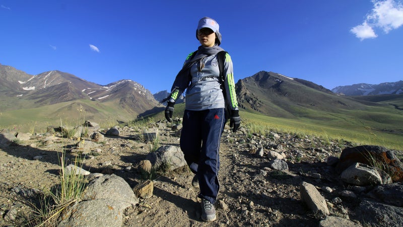 Zainab treks the Koh-e Baba mountains during the sports summit.