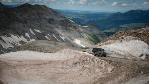 Tim McGrath makes his way to the top of the 13,114-foot Imogene Pass in his 1966 FJ45. The pass connects Ouray to Telluride.