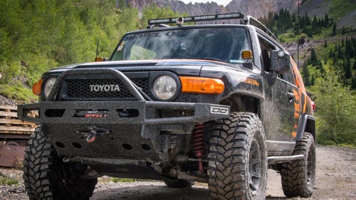 A 2007 FJ Cruiser known as “Tony the Tiger,” owned by Brandon Brierly. Some of its modifications include custom 35-inch tires and a mid-travel suspension system.