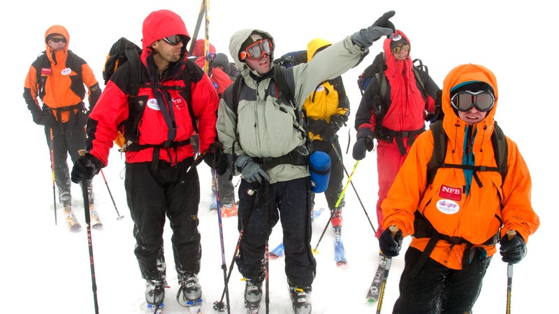 Benitez points the way during the 2002 Seven Summits Expedition on Mt. Elbrus.