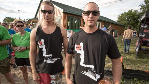 Teams wear their pride on shirts that show off their team names. Pictured are Jacob Roetter and Alex Lulias of boat number 44.