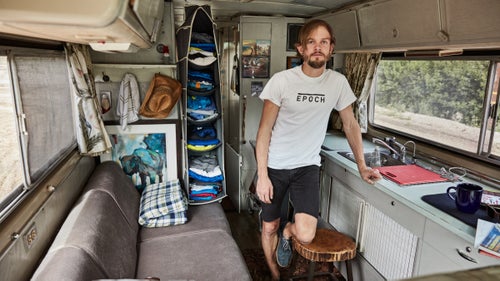 “It’s got a bathroom, a shower, a three-burner stove, and the original fridge and freezer, which works amazingly well,” says Shay. “I can open the curtains, sit on my foldout bed, and watch the ocean.”