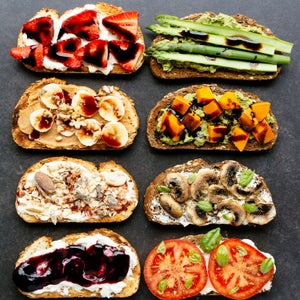 Variation of sweet and savory toasts.