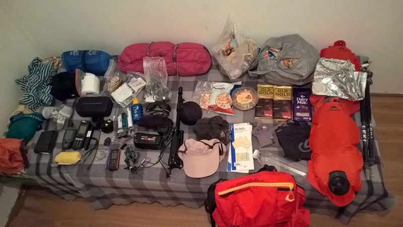Loncke's spread for his latest trek across the Simpson Desert.