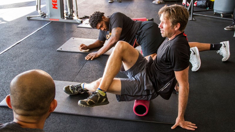 Foam rolls before a workout.