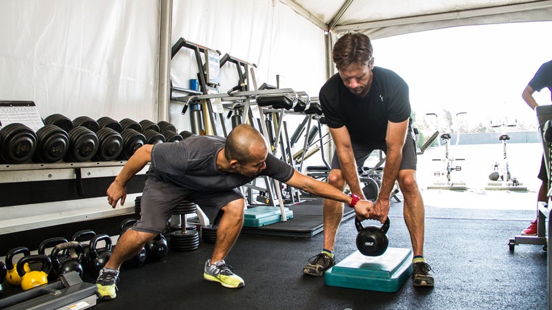 Working on alignment before a kettlebell lift.