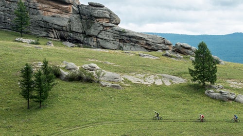 On Stage 3, the rolling landscape gave way to rock buttresses and pine trees (and 30 river crossings, some of them waist-deep) in Genghis Khan National Park. 鈥淥ne cool thing about Mongolia鈥檚 national parks is there are actual nomads living in them,鈥 McElveen says. 鈥淧eople go wherever they want. They have very few possessions other than their horses or cattle.鈥
