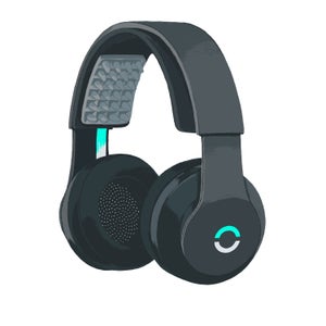 The headphones play music and put out gentle current for 20 minutes during a warm-up session.
