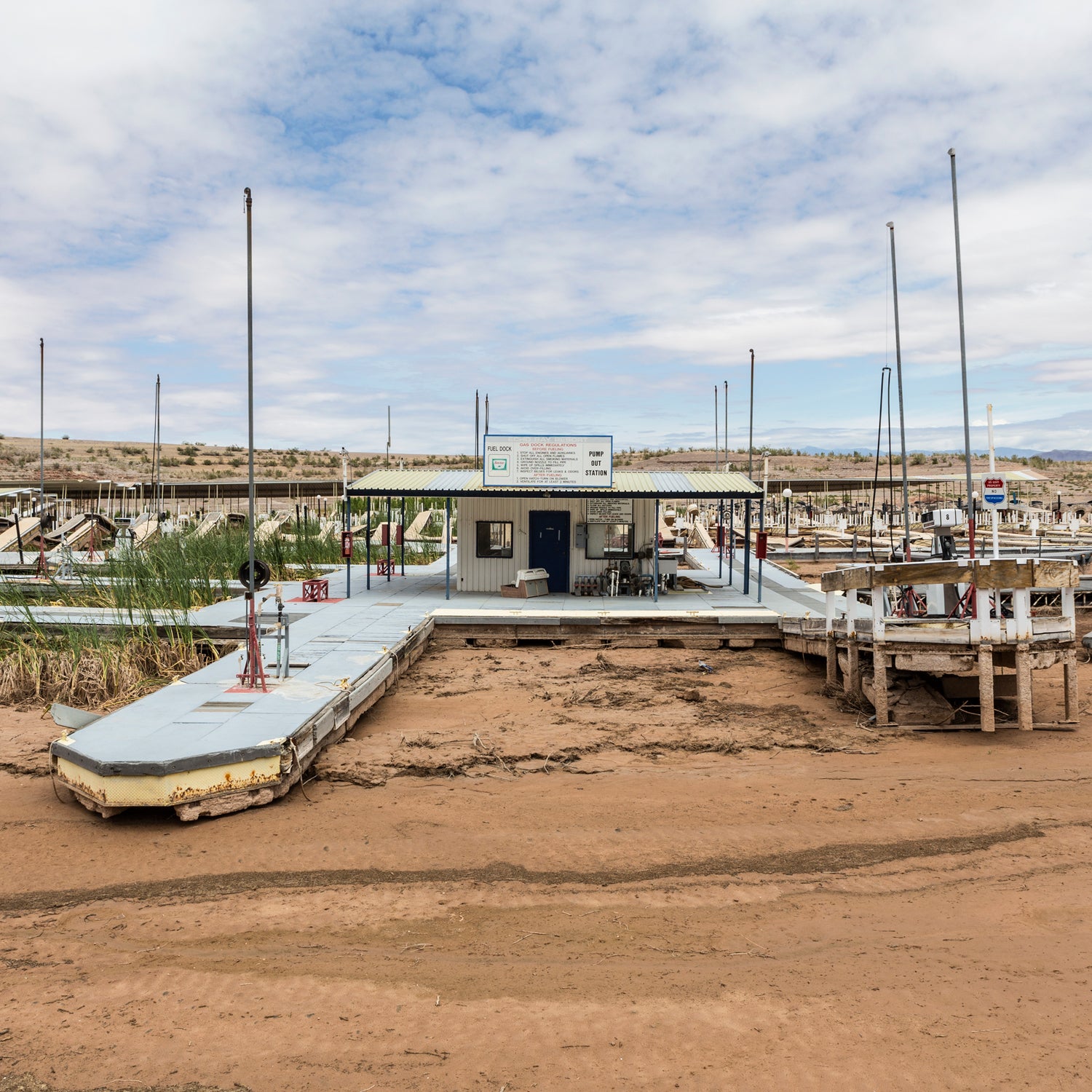 Lake Mead, Nevada, USA - May 9, 2015:  Severe drought damage at Lake Mead's Echo Bay Marina.